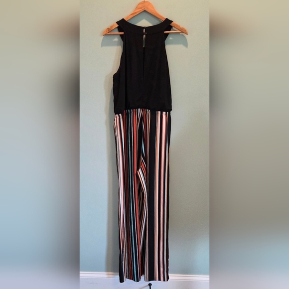 Emma & Michele Black Halter Jumpsuit w/ Striped Wide Leg Pants Size L - Picture 4 of 12